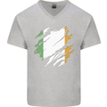 Torn Ireland Flag Irish St Patricks Day Football Mens V-Neck Cotton T-Shirt Sports Grey