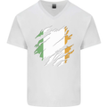 Torn Ireland Flag Irish St Patricks Day Football Mens V-Neck Cotton T-Shirt White