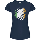 Torn Ireland Flag Irish St Patricks Day Football Womens Petite Cut T-Shirt Navy Blue