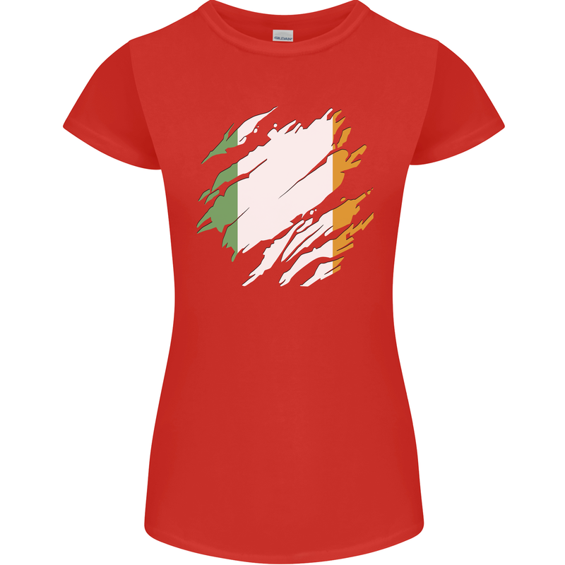 Torn Ireland Flag Irish St Patricks Day Football Womens Petite Cut T-Shirt Red