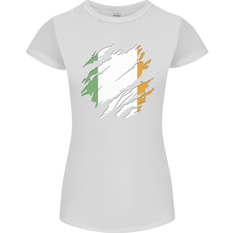 Torn Ireland Flag Irish St Patricks Day Football Womens Petite Cut T-Shirt White