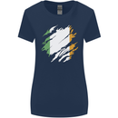 Torn Ireland Flag Irish St Patricks Day Football Womens Wider Cut T-Shirt Navy Blue