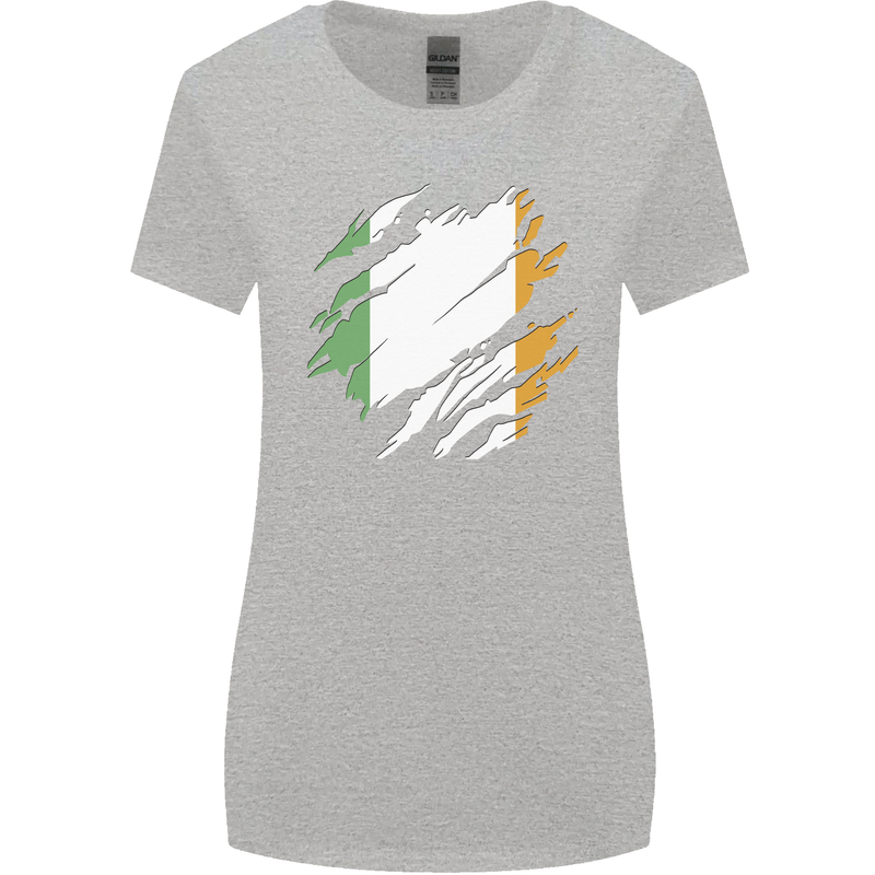 Torn Ireland Flag Irish St Patricks Day Football Womens Wider Cut T-Shirt Sports Grey