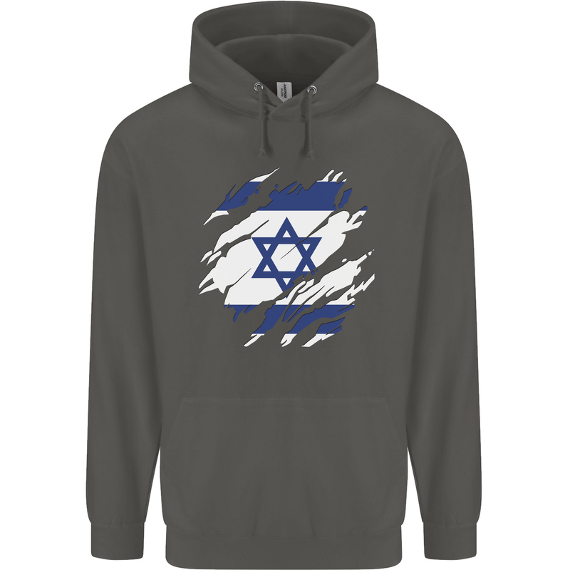 Torn Israel Flag Israeli Day Football Childrens Kids Hoodie Storm Grey