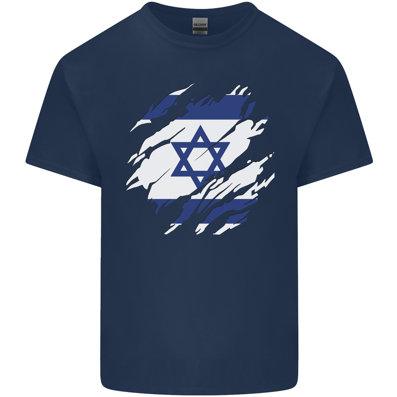 Torn Israel Flag Israeli Day Football Kids T-Shirt Childrens Navy Blue