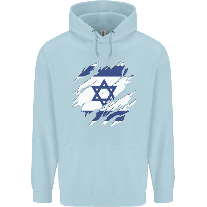 Torn Israel Flag Israeli Day Football Mens 80% Cotton Hoodie Light Blue