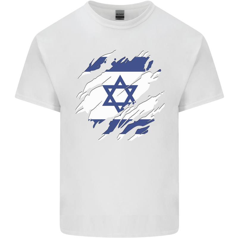 Torn Israel Flag Israeli Day Football Mens Cotton T-Shirt Tee Top White