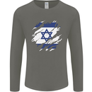Torn Israel Flag Israeli Day Football Mens Long Sleeve T-Shirt Charcoal