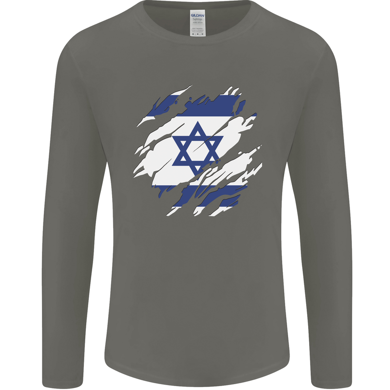 Torn Israel Flag Israeli Day Football Mens Long Sleeve T-Shirt Charcoal