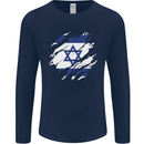 Torn Israel Flag Israeli Day Football Mens Long Sleeve T-Shirt Navy Blue