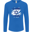 Torn Israel Flag Israeli Day Football Mens Long Sleeve T-Shirt Royal Blue