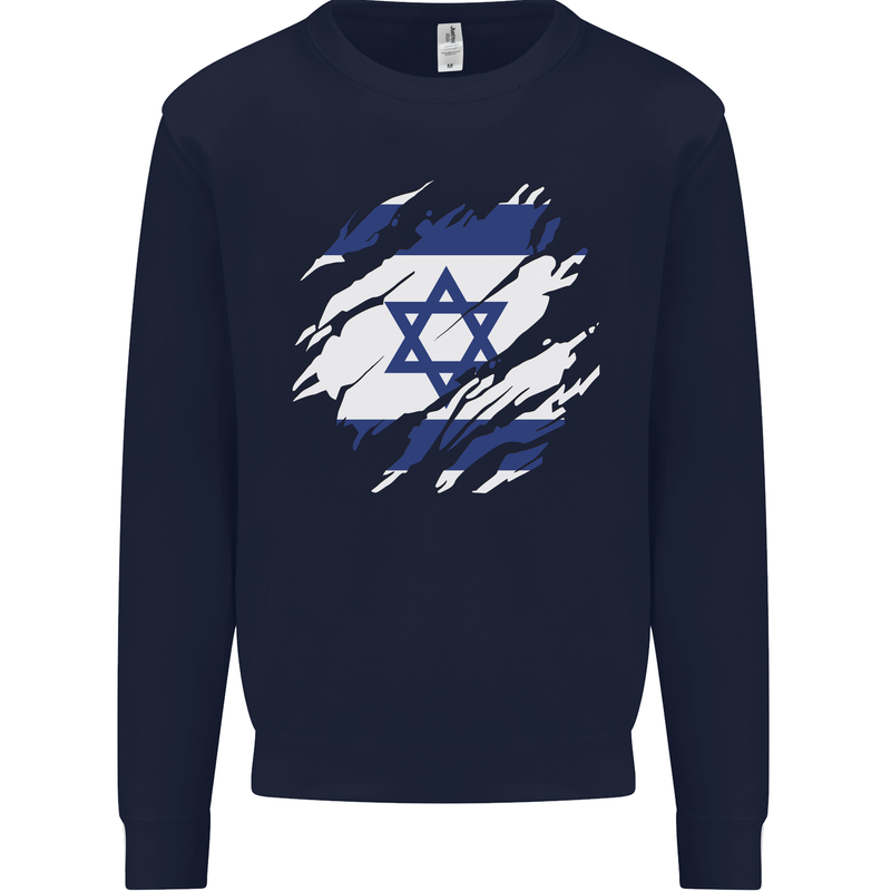 Torn Israel Flag Israeli Day Football Mens Sweatshirt Jumper Navy Blue