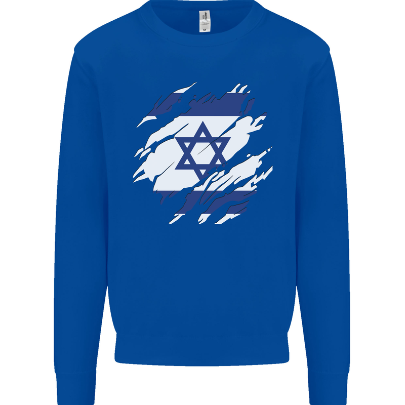 Torn Israel Flag Israeli Day Football Mens Sweatshirt Jumper Royal Blue