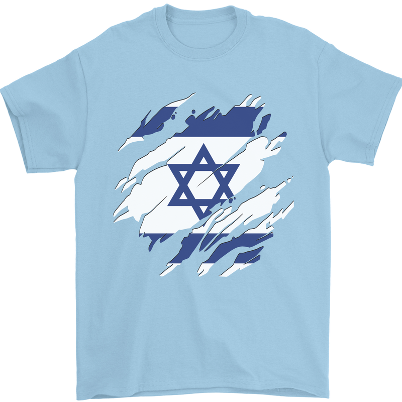 Torn Israel Flag Israeli Day Football Mens T-Shirt 100% Cotton Light Blue