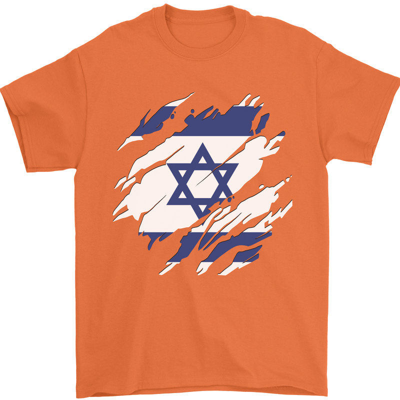 Torn Israel Flag Israeli Day Football Mens T-Shirt 100% Cotton Orange