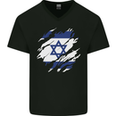Torn Israel Flag Israeli Day Football Mens V-Neck Cotton T-Shirt Black