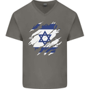 Torn Israel Flag Israeli Day Football Mens V-Neck Cotton T-Shirt Charcoal