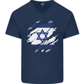 Torn Israel Flag Israeli Day Football Mens V-Neck Cotton T-Shirt Navy Blue