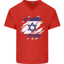 Torn Israel Flag Israeli Day Football Mens V-Neck Cotton T-Shirt Red