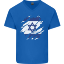 Torn Israel Flag Israeli Day Football Mens V-Neck Cotton T-Shirt Royal Blue