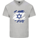 Torn Israel Flag Israeli Day Football Mens V-Neck Cotton T-Shirt Sports Grey