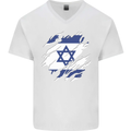 Torn Israel Flag Israeli Day Football Mens V-Neck Cotton T-Shirt White