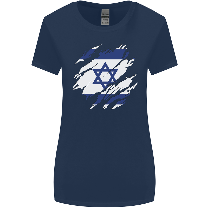 Torn Israel Flag Israeli Day Football Womens Wider Cut T-Shirt Navy Blue