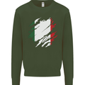 Torn Italy Flag Italians Day Football Kids Sweatshirt Jumper Forest Green