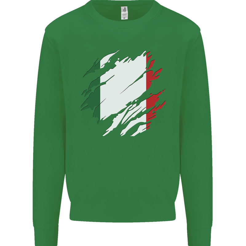 Torn Italy Flag Italians Day Football Kids Sweatshirt Jumper Irish Green