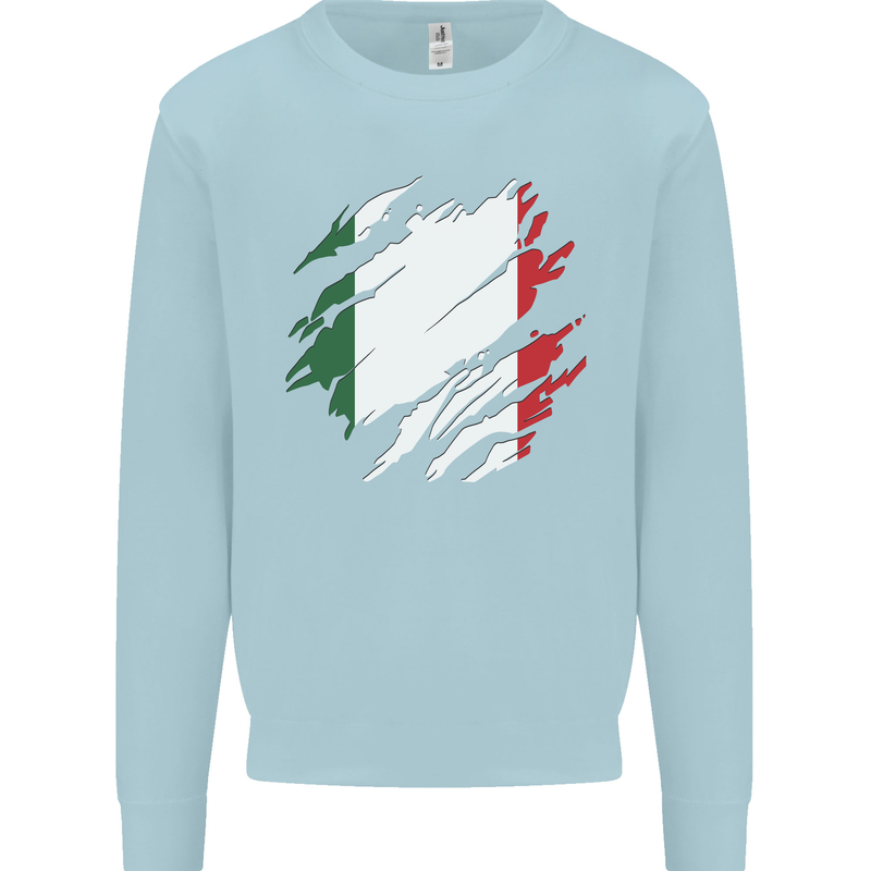 Torn Italy Flag Italians Day Football Kids Sweatshirt Jumper Light Blue