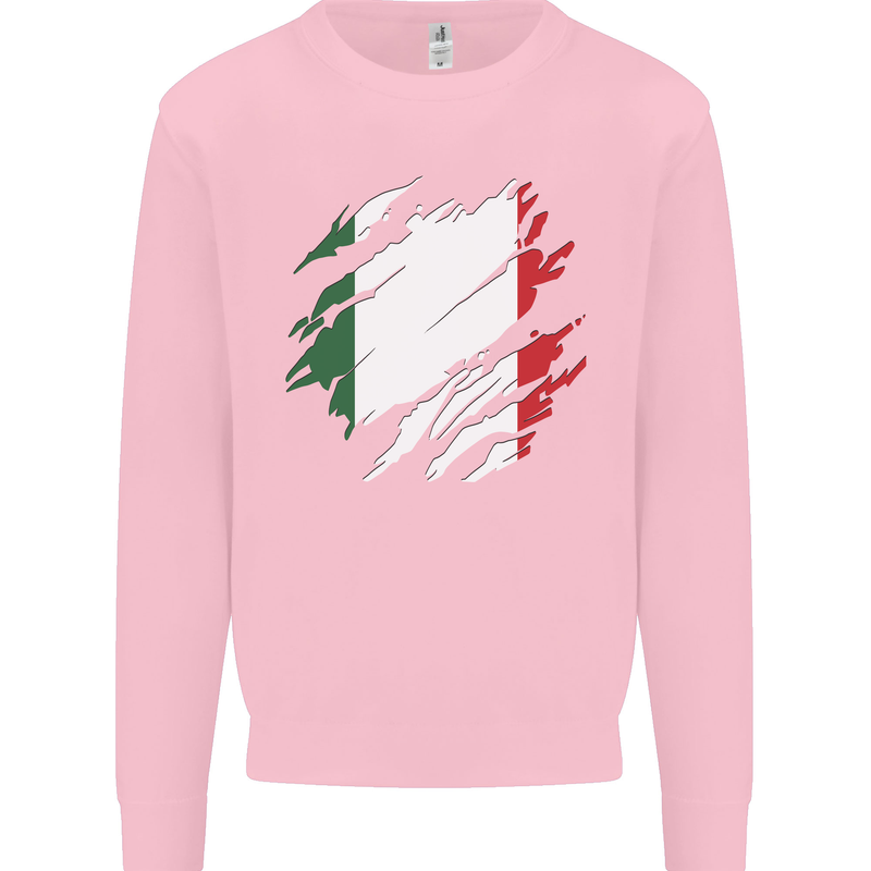 Torn Italy Flag Italians Day Football Kids Sweatshirt Jumper Light Pink