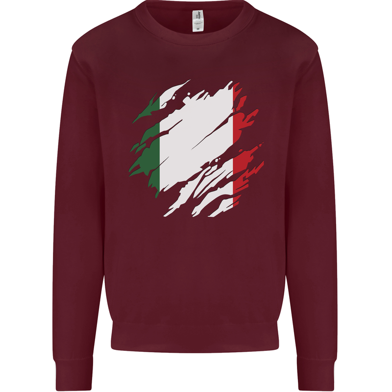 Torn Italy Flag Italians Day Football Kids Sweatshirt Jumper Maroon