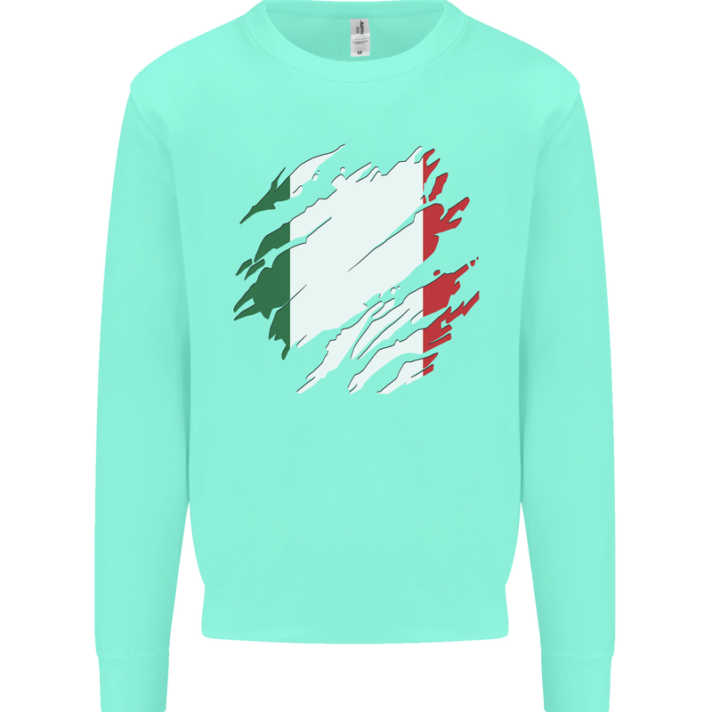 Torn Italy Flag Italians Day Football Kids Sweatshirt Jumper Peppermint