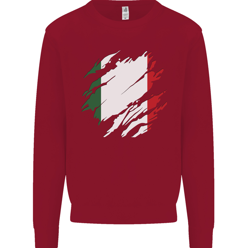 Torn Italy Flag Italians Day Football Kids Sweatshirt Jumper Red