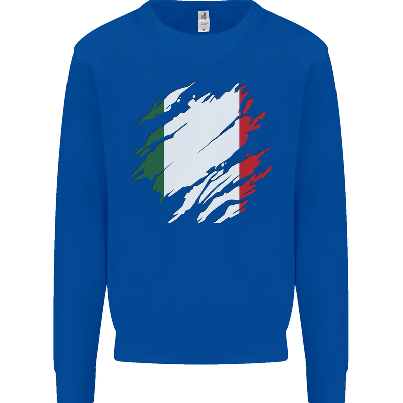Torn Italy Flag Italians Day Football Kids Sweatshirt Jumper Royal Blue