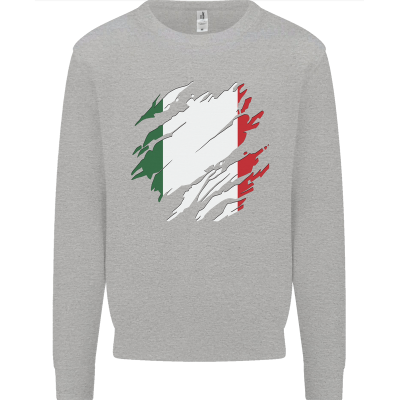 Torn Italy Flag Italians Day Football Kids Sweatshirt Jumper Sports Grey