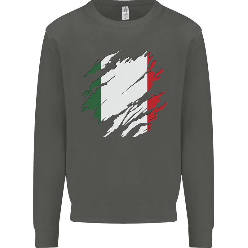 Torn Italy Flag Italians Day Football Kids Sweatshirt Jumper Storm Grey