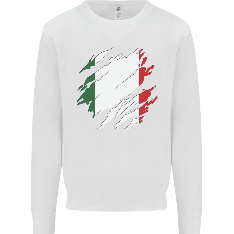 Torn Italy Flag Italians Day Football Kids Sweatshirt Jumper White