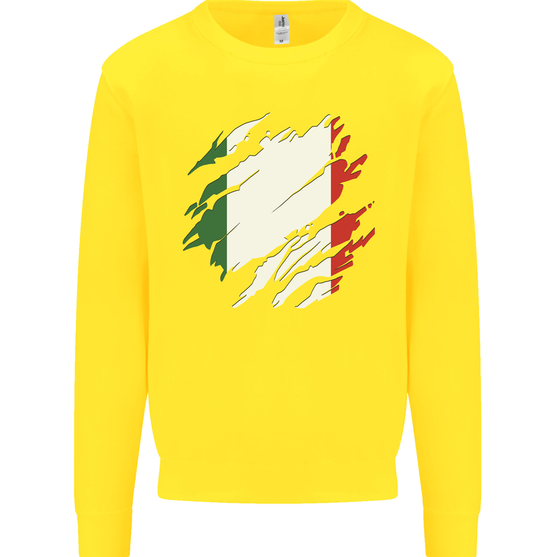 Torn Italy Flag Italians Day Football Kids Sweatshirt Jumper Yellow
