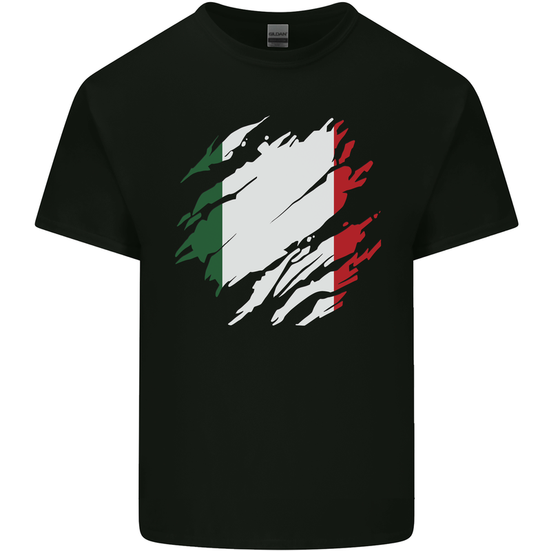 Torn Italy Flag Italians Day Football Kids T-Shirt Childrens Black