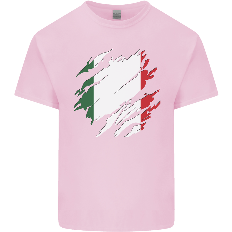 Torn Italy Flag Italians Day Football Kids T-Shirt Childrens Light Pink