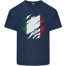 Torn Italy Flag Italians Day Football Kids T-Shirt Childrens Navy Blue