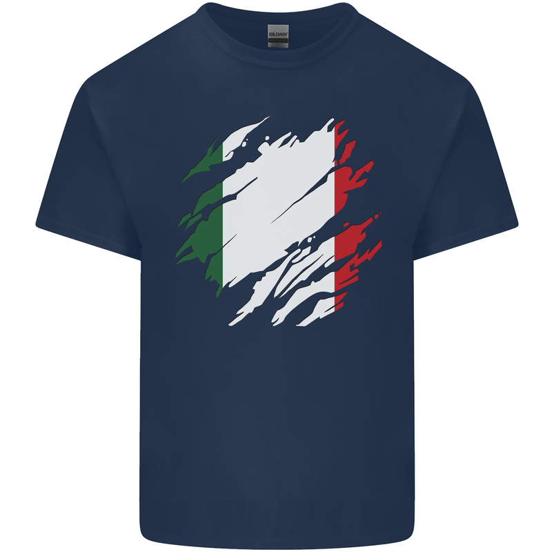Torn Italy Flag Italians Day Football Kids T-Shirt Childrens Navy Blue