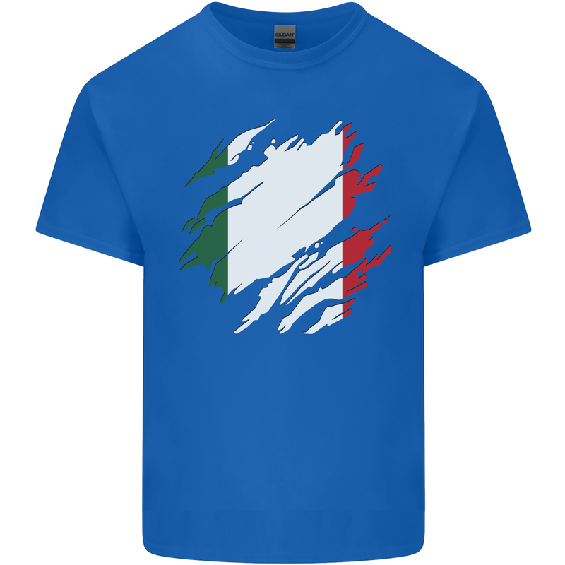 Torn Italy Flag Italians Day Football Kids T-Shirt Childrens Royal Blue
