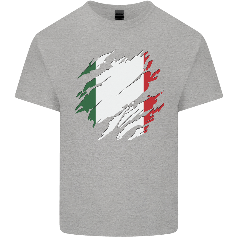 Torn Italy Flag Italians Day Football Kids T-Shirt Childrens Sports Grey