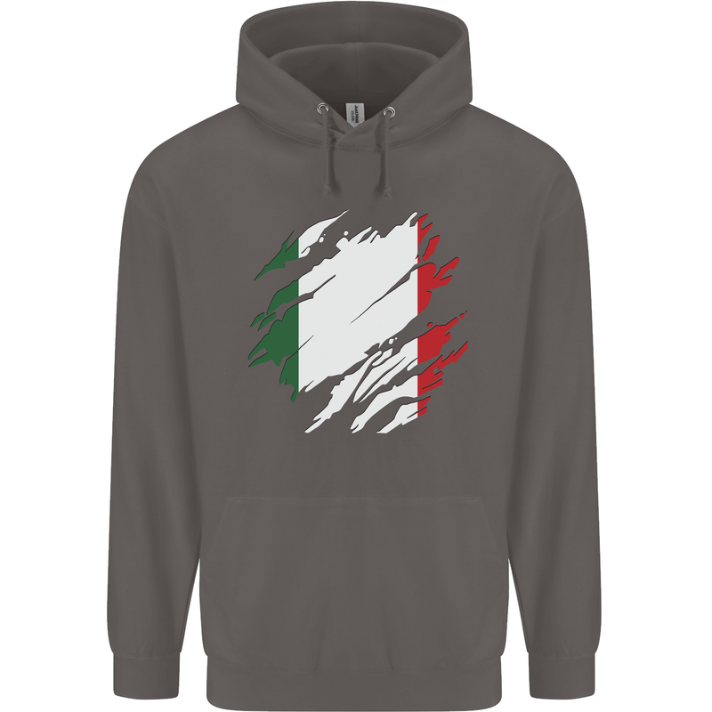 Torn Italy Flag Italians Day Football Mens 80% Cotton Hoodie Charcoal