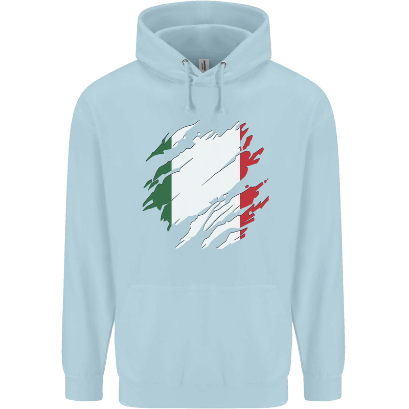 Torn Italy Flag Italians Day Football Mens 80% Cotton Hoodie Light Blue