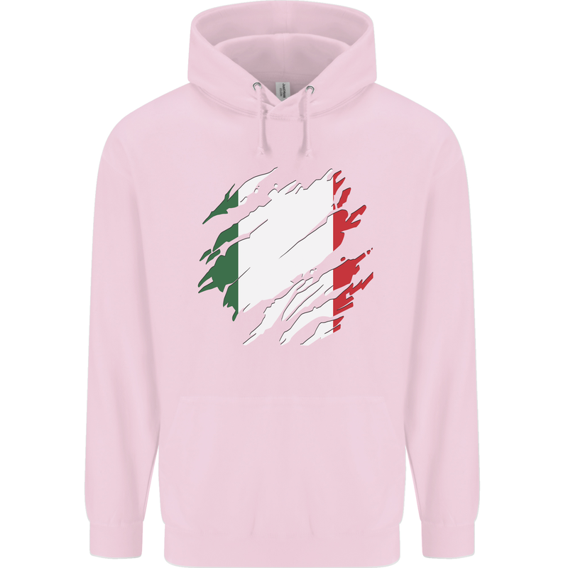 Torn Italy Flag Italians Day Football Mens 80% Cotton Hoodie Light Pink
