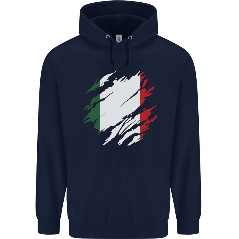 Torn Italy Flag Italians Day Football Mens 80% Cotton Hoodie Navy Blue