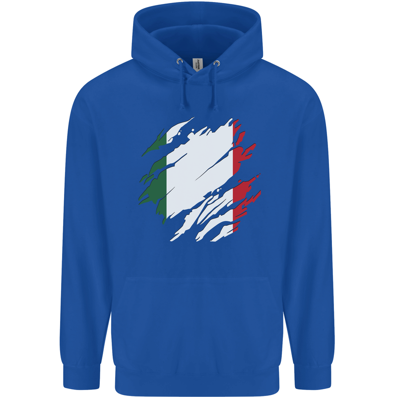 Torn Italy Flag Italians Day Football Mens 80% Cotton Hoodie Royal Blue